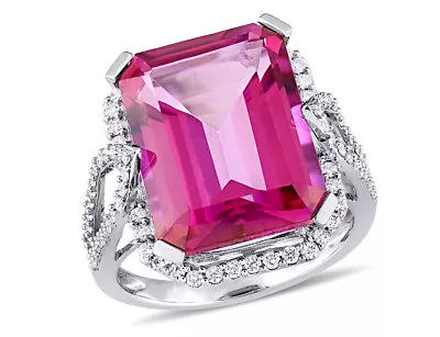 14 1/2  Carat (ctw) Pink Topaz Ring In 14K White Gold With Diamonds • $1895