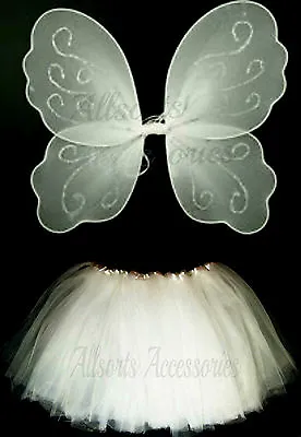 Princess Wings And Tutu Fancy Dress Set Girls Butterfly Party Costume Pink White • £5.99