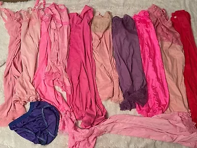 $7.29 • Buy Vtg 34/Small Full Half Slip Panty Lingerie Lot NYLON LACE Pink Purple Flaws