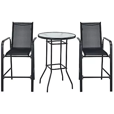 Patiojoy Outdoor 3 PCS Patio Bar Table Stool Set Height Tempered Glass Top • $169.99