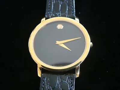 Stunning Nos Vintage Movado Museum Yellow Gold Plate Black Dial Watch + Box Case • $844.99