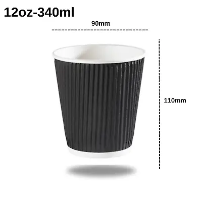 Black Disposable Coffee Cups Black Triple Wall Takeaway Cups 8oz 12oz 16oz • £119.99