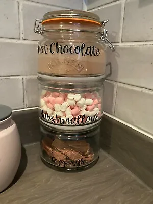 £19.95 • Buy Kilner Stackable Storage Jar Set Hot Chocolate Station Gift Handmade Labels