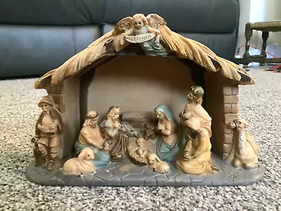 Vintage Resin Nativity Made In Italy Stable Jesus Mary Joseph Animals Wise Men • £42.99