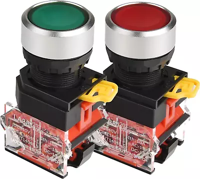 2 Pcs 22Mm Plastic Momentary Push Button Switch 10A 440V 1NO1NC DPST RED Green • $22.01