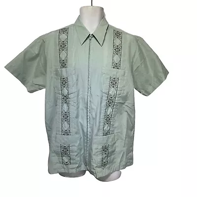 Vintage The Genuine Haband Guayabera Mens Green Collared Shirt • $18.74