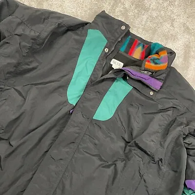 Vintage SKYR Ski Jacket Men's Size XL Black Green Removable Fleece Liner '80s • $47.45