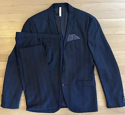 Zara Men’s Two Piece Suit Jacket Size 42 & Pants Slim Fit Navy Blue 32 X 30  • $41