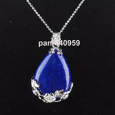 Natural Lapis Lazuli Stone Teardrop Pendant Necklace Women Exquisite Jewelry 1Pc • $5.99