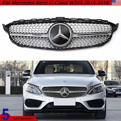 Front Grille For Mercedes Benz W205 C250 C300 Front Grill W/3D Emblem 2015-18 • $76.66
