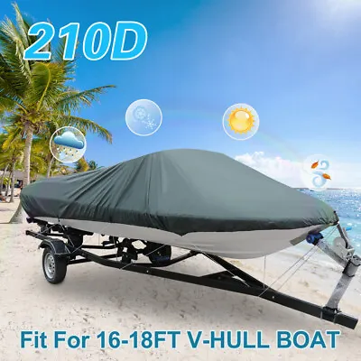 £63.99 • Buy 16-18FT 210D Trailerable Gray Boat Cover Waterproof Fishing Ski Bass Speedboat