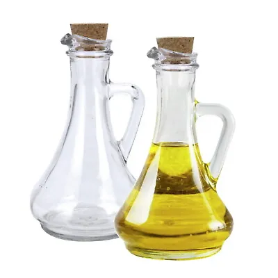 Olive Oil Bottle Pourer Glass Vinegar Drizzler Dispenser With Cork Lid 300ml X 2 • £10.99