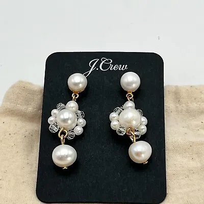 J.Crew Pearl Cluster Dangle Earrings In Pearl Multi-Color Gold Plated Brass NWT • $24.99