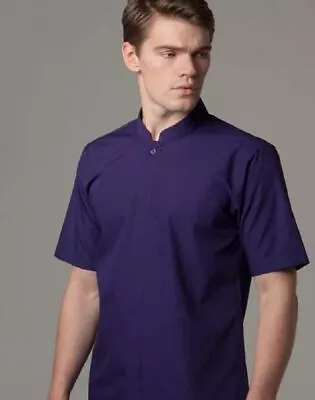 Purple Mandarin Collar Shirt Short Sleeve KK160 CLEARENCE • £8.59