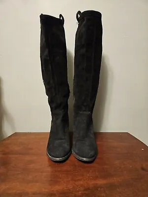 Ugg Ava Black Suede Knee High Block Heel Boots Women’s US 8 EU 39 • $42