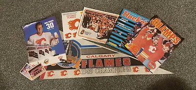 Calgary Flames 1989 Stanley Cup T Shirt Pennant Calendar Mike Vernon Jersey Lot • $73.16