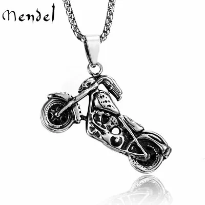 MENDEL Mens Stainless Steel Motorcycle Biker Skull Pendant Necklace Chain Boys • $11.99