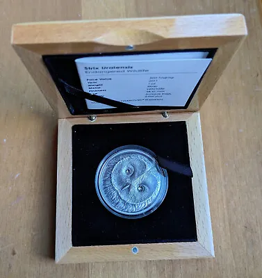 2011 Mongolia Silver Coin Strix Uralensis 2  Swarovski Crystals 500 Togrog. • $395