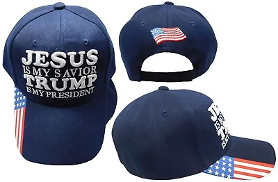 Jesus Is My Savior Trump Is My President USA Navy Blue TRUMP 2024 Cap Hat • $12.88