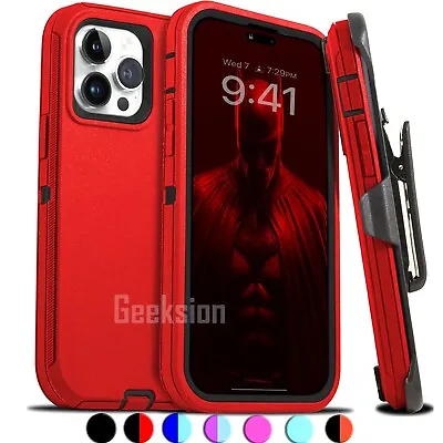 For IPhone 15 14 13 12 11 Plus Pro Max Shockproof Rugged Heavy Duty Case + Clip • $12.49