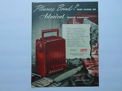 1948 ADMIRAL PETITE PORTABLE RADIO Vintage Art Print Ad • $6