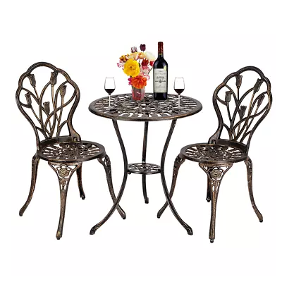 Style Cast Aluminum Outdoor 3 Piece Tulip Bistro Set Of Table Chairs Bronze • £136.50