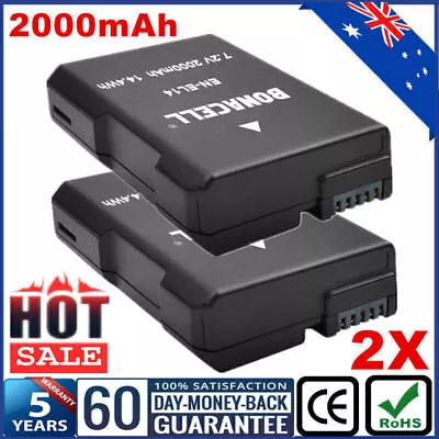 2x 2000mAh EN-EL14 EL14a Battery For Nikon D3100 D3200 D3400 D5100 D5300 P7000 • $26.99