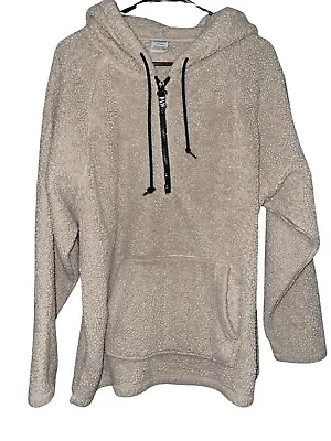 PINK Victoria Secret Sherpa Fleece Sweater 1/4 Zip Pullover Jacket Beige Fluff • $7
