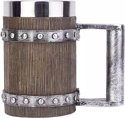 Wooden Beer Mug Medieval Vintage Metal Wooden Barrel Stein Stainless Steel Lin • $27.36