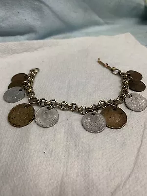 Vintage 10 Coin Bracelet  Mexico 1959 Thru 1962 7 1/2 Inches • $5.99