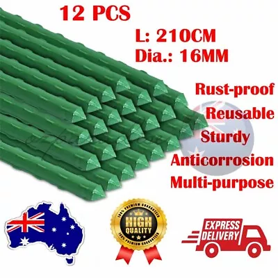 12 PCS 210 CM 16 MM Garden Stakes Steel Plant Support Tube Plastic Coated Sticks • $49.49