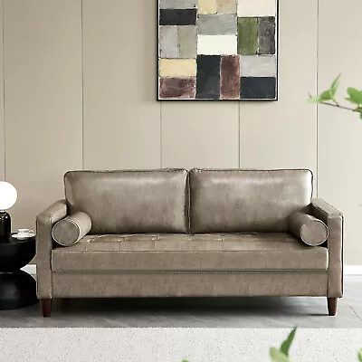 Modern Mid-Century Vegan Leather Sofa （Khaki） • $602