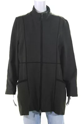 Habitat Womens Long Sleeve Front Zip Mock Neck Jacket Green Black Size XL • $41.49