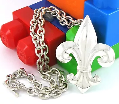 Chunky Mexico Sterling Silver 925 Cable Link Fleur De Lis Necklace 81G • $137.86