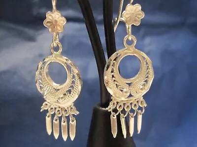 Classic Filigree Earrings 1.7  Chandelier Taxco Mexico 4 Dangles .925 Silver New • $36.45