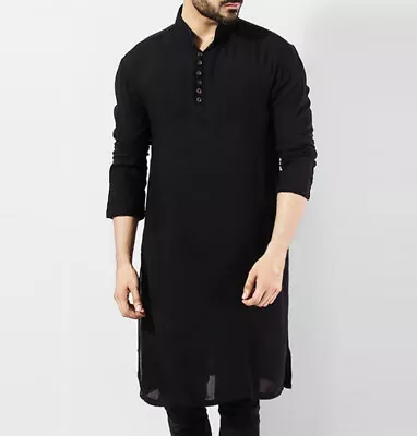 Mens Long Sleeve Muslim Saudi Arab Thobe Islamic Jubba Kaftan Long Dress Robe • £12.38