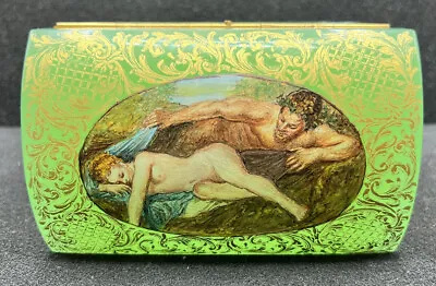 Cenedese Murano Mid-Century Art Glass Jade Green Casket Box Nymph Satyr Scene • $999.99