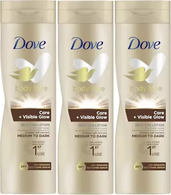 £11.18 • Buy 3 X Dove Visible Glow Self-Tan Lotion Medium To Dark 250ml