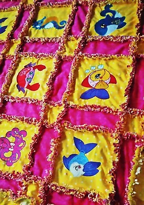 $95 • Buy Handmade Rag Quilt For Girls,36 X 40, Embroidered Whimsical Sea Life Quilt Block