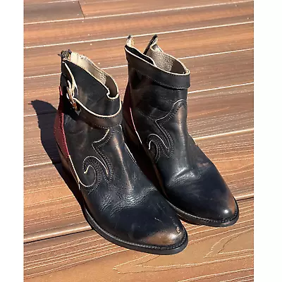 Freebird Black/Red Leather Block Casual Bootie Size 8 Stunning & Comfortable • $89