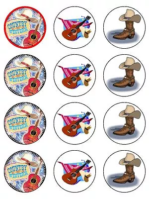 Country Western Cow Boys Edible Cake Toppers Wafer Icing Cupcake X 12 Decoration • £4.72