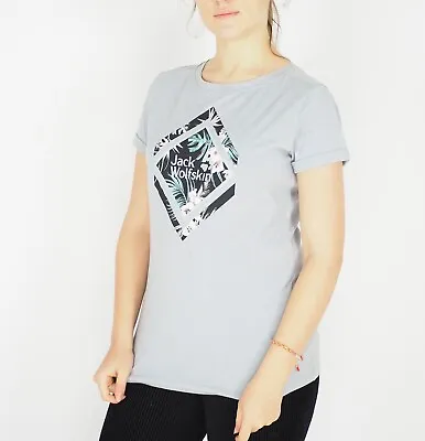 Womens Jack Wolfskin Round Neck 1806931 Light Grey Graphic Short Sleeve T-Shirt • £13