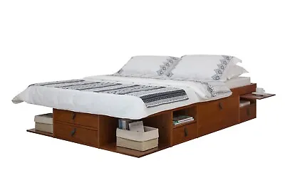 Memomad Bali Bed - Queen Size Storage Platform Bed Frame With Drawers (Caramel) • $869