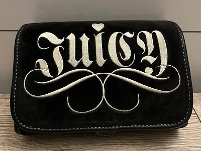 JUICY COUTURE Embroidered Black Velour Trifold Cosmetic Bag. Vintage. IMMACULATE • $250