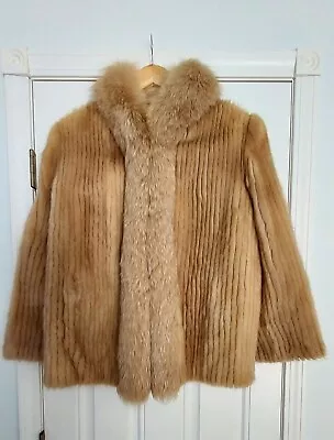 Mink Fur Coat With Fox Trim Tuxedo Collar Beautiful • $299