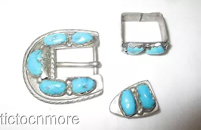 Vintage Zuni Indian Signed Marvelyne C Cheama Sterling Turquoise Belt Buckle Set • $49.99