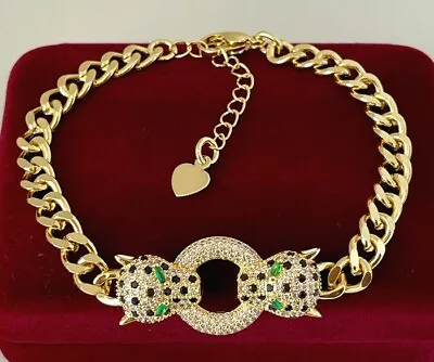 Luxury Panther Tank Chain Bracelet Zirconia 585 Gold 14K Gold Plated 17.5-21.5cm • $41.51