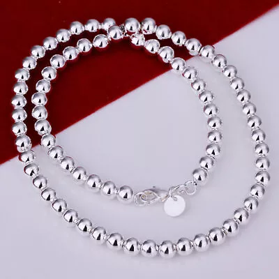 925 Silver 6mm Smooth Beads Ball Chain Necklace UK SELLER • £9.99