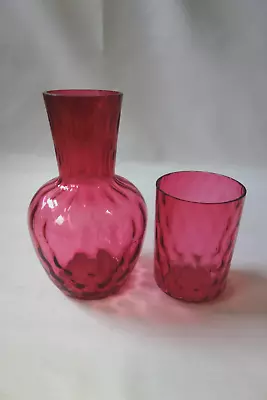 Beautiful Vintage Cranberry Glass Decanter / Carafe With Matching Tumbler • £15