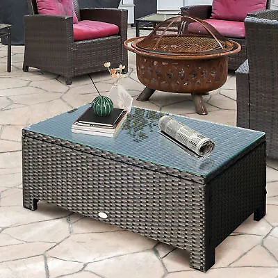 Rattan Outdoor Garden Furniture Weave Wicker Coffee Table - Black/Grey/Brown • £58.99